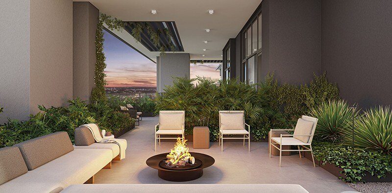 Estar com fogo de chão na cobertura da torre Infinit.