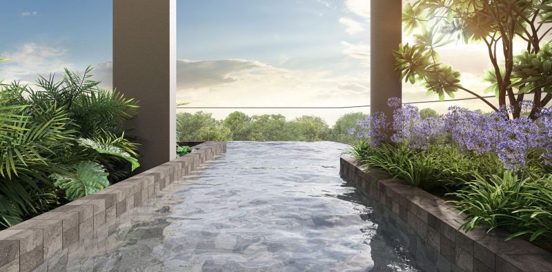 Piscina coberta no pódio da torre Infinit.