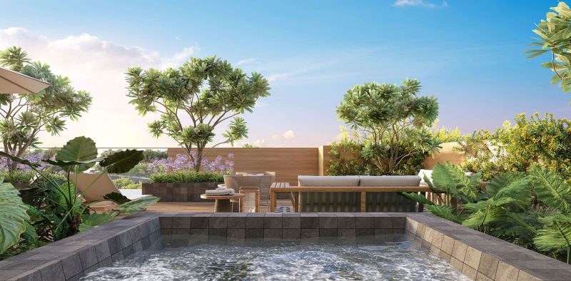 Piscina no pódio da torre Infinit.